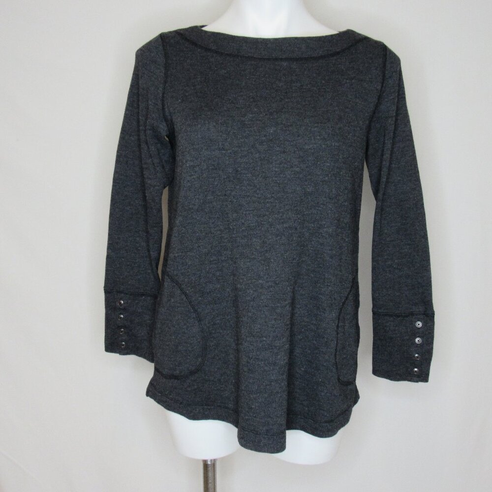 J. Jill Charcoal Black Waffle Knit Button Cuff Tunic  Top Women's M Medium